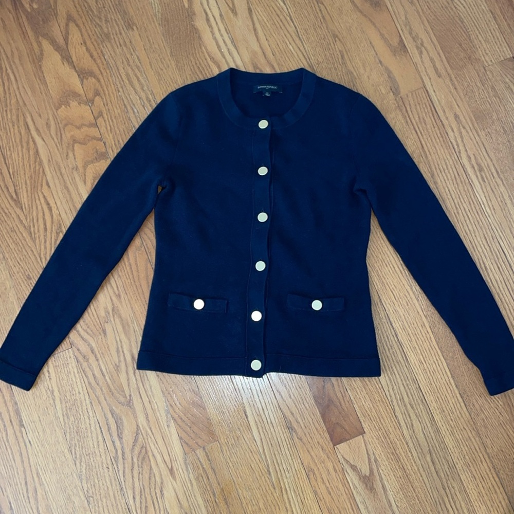 NWOT - Banana Republic Navy Blue Cardigan Sweater Long Sleeve w/ Gold Button Up